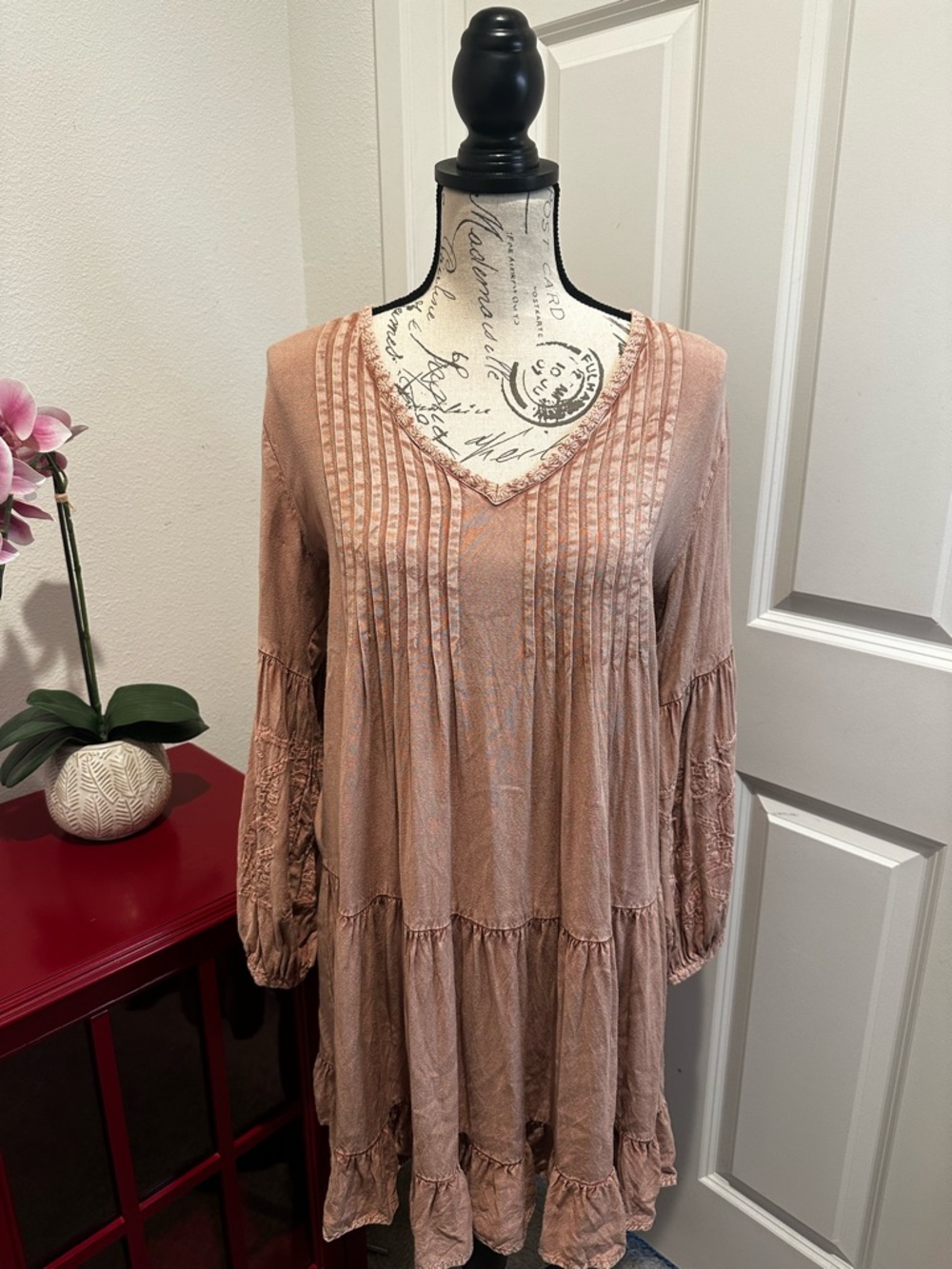 Solitaire Dusty Rose Tiered V-Neck Dress